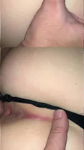 my youthful GF in ebony strap and nylons and garter thong sex doggy position large round butt