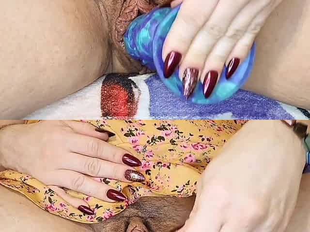 Stretching Pussy with Triple Monster Dildo & Early Cumshot
