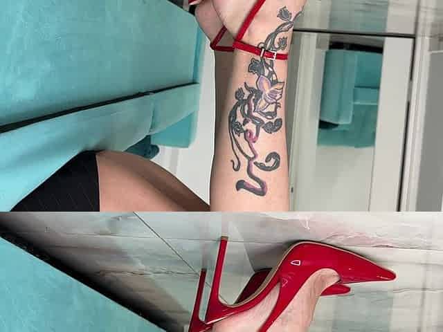 My New Red Classic Stiletto High Heels with No Back, Slingback, Ankle Strap Heels on Me