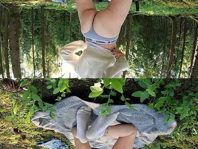 European blond rides ramrod with her butt in the forrest