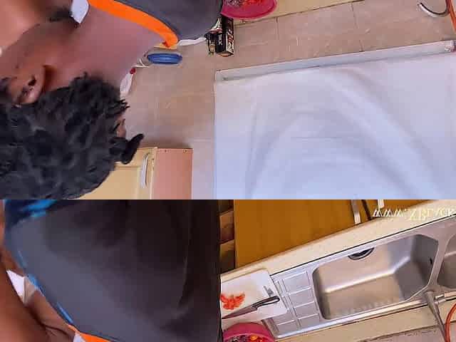 So much pleasure having Kitchen Sex with Large Ebony Knob