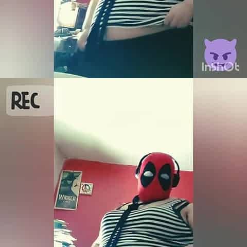 big beautiful woman in DEADPOOL mask STRIPTEASE