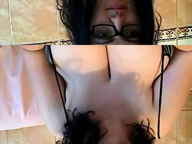 Big-Breasted Brunette Nerd Gone Wild on Webcam