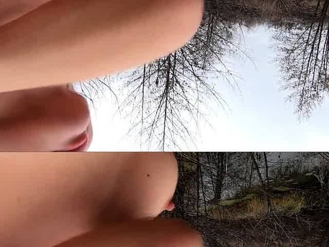 Nude Blonde Walks in Autumn Village
