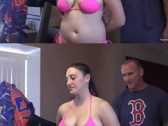 Chubby wife drops her bikini to be fucked good in the living-room