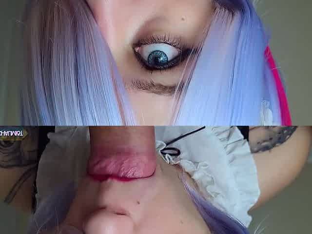 Rem from Re:Zero does the job of swallowing my cum after fellatio
