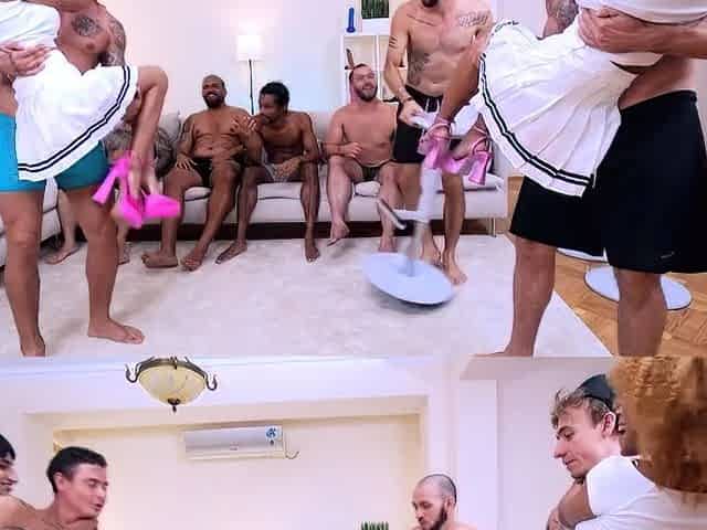 Group sex hardcore double blowjob swallowing cum