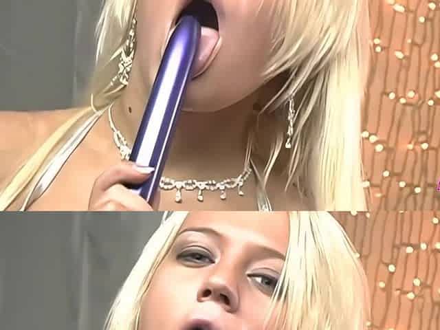 Seductive angel gets in nature's garb and pleasures her hairless twat with a sex-toy