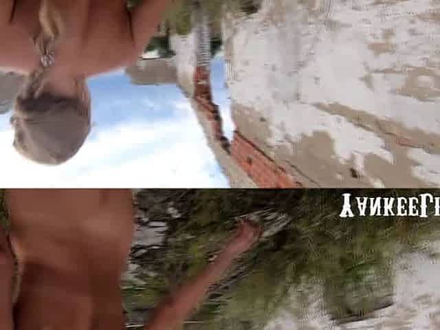 Exhibitionist Blonde Flashes in Ruins, Big Ass on Cam