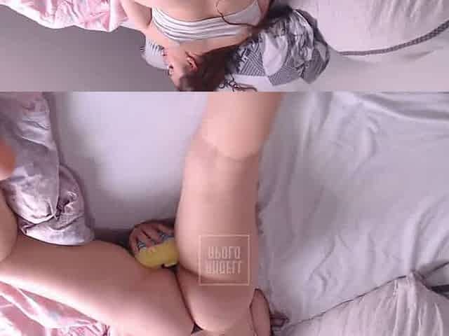 Horny big ass blonde plays with teddy bear until she cums
