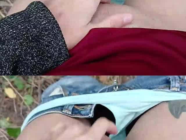 Beauties wank in the forest