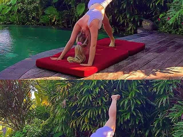 Yoga Striptease Creampie - Her Flexibility Gets Tested in Mad Poses by the Pool