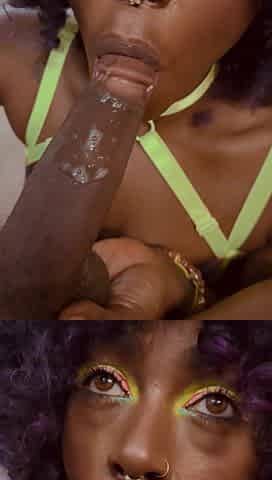 Black Teen playing with a mouth full of cum