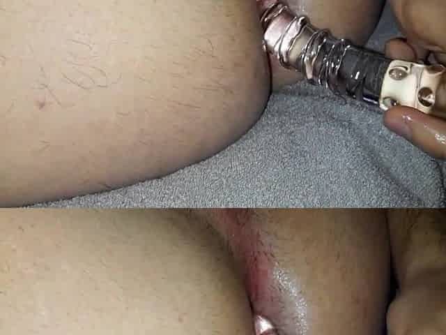 Fresh sex tool makes locked sissy squirm