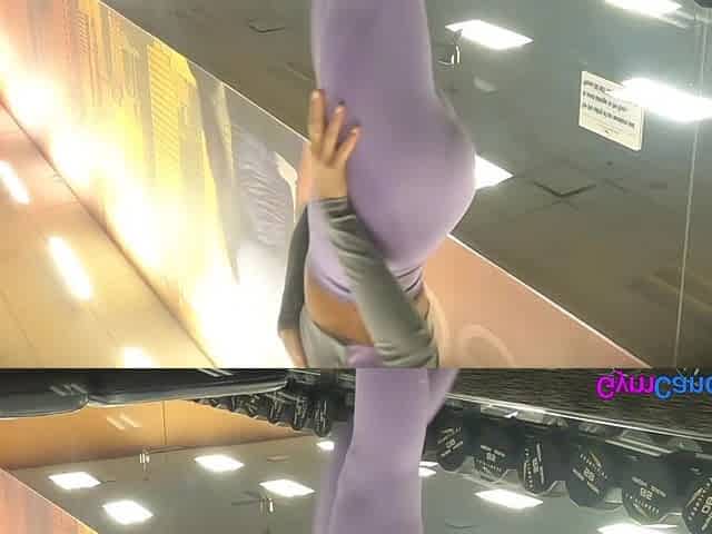 Candid Gym Blonde Ass in Purple Leggings