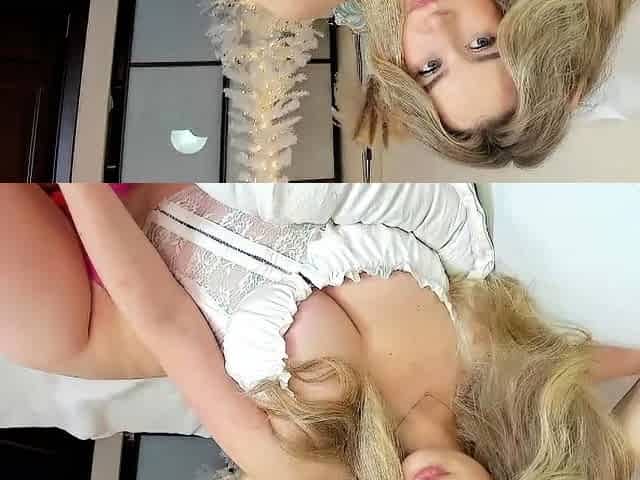 Busty blonde double sexy with her corset