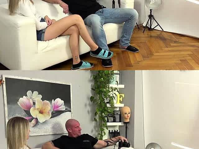 Hot blonde has a cute boobs