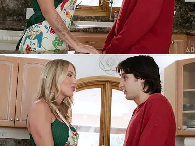 Adorable stepmom teases her stepson with her melons
