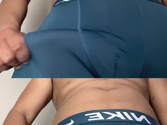 Sexy dude in green spandex teases cock print