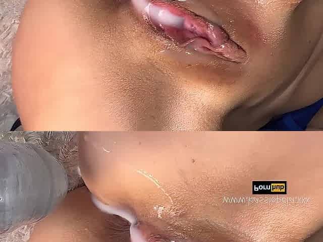 Banging my moist vagina with a giant clear vibrator and making myself cum with a sextoy