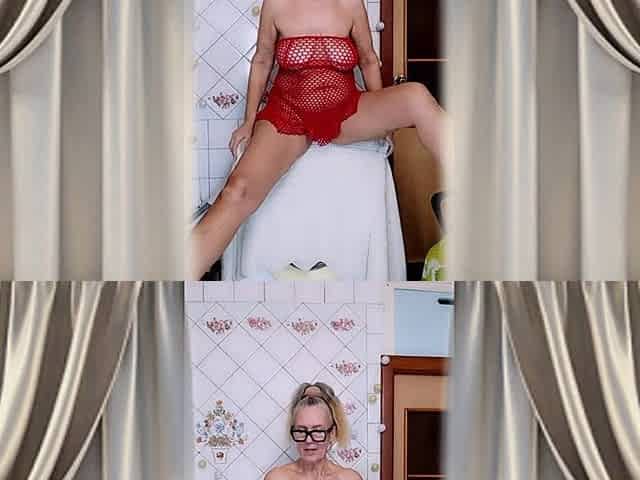 Hot Housewife Lukerya Flirts Over Morning Coffee in a Red Mesh Dress