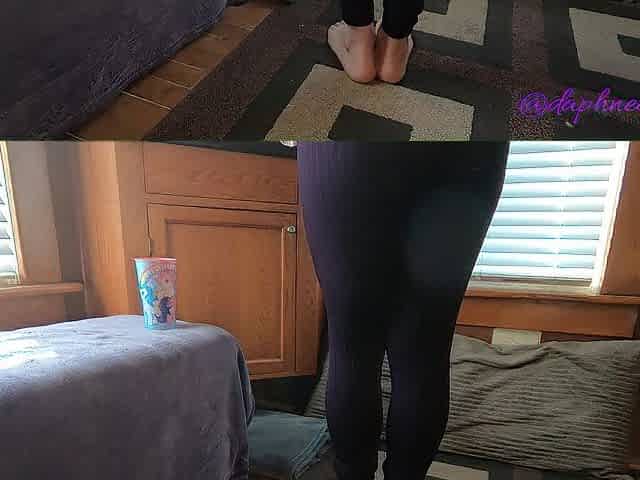 Daphne Tease Purple Leggings and Satin Top Shows Her Bum