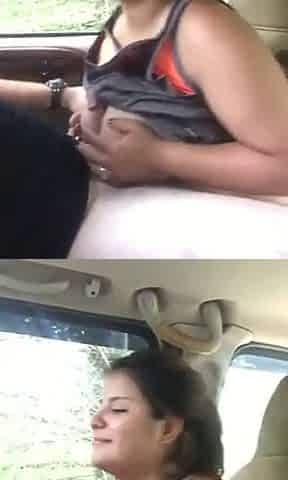Thik gf give Blowjob with friend in car