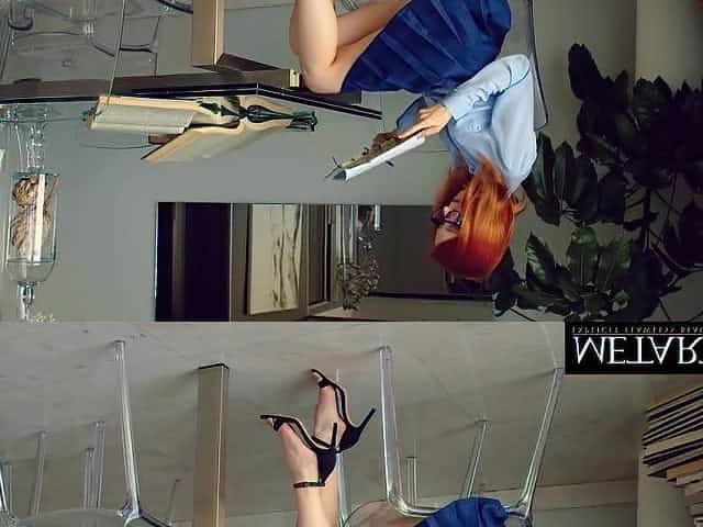 Cute redhead pulls down her pants and fingers her hairless cunt