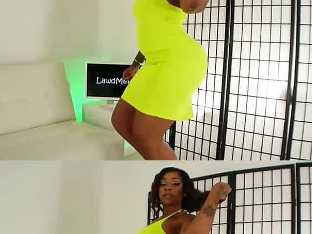 Lawd Mercy Chocolate Models Green Dress In White Room - Green Eyes - Ebony ayes