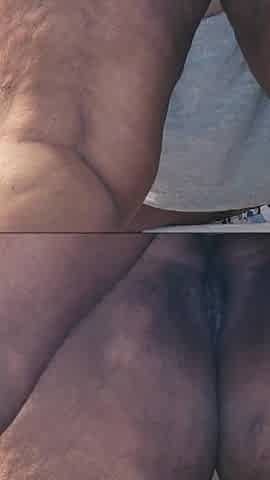 Black horny ebony BBW milf gets stroked from behind till he shoots his big load