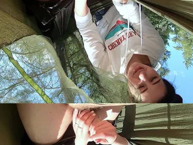 Risky public tugjob in hammock - Forest POV schlong wanking