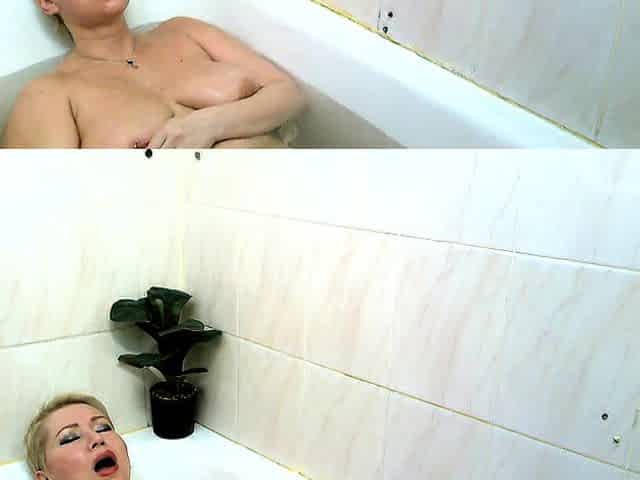 Aged Russian doxy masturbates in the shower and cums beautifully