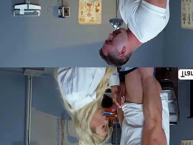 TS doctor Aubrey Kate gets sexually excited after seeing the DUDE patient.That babe begins giving a kiss him