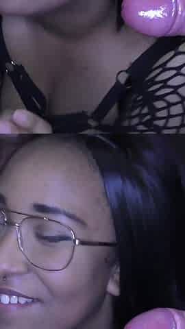 Busty Ebony Chick From the UK Eating All the Fresh Cum