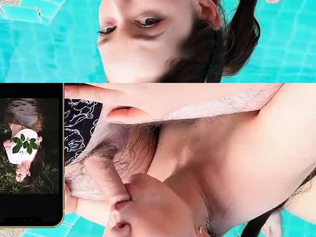 Vacation with stepsister ended with fucking in the pool.