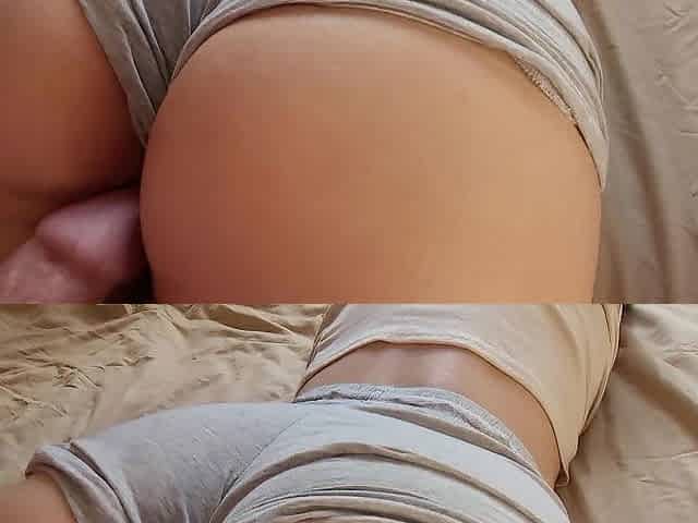 Cute Stepsis Made Me Cum on Her Large Butt in Short Shorts