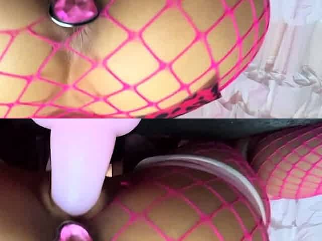 LATINA IN FISHNETS RIDING DILDO NYMPH_CANDY