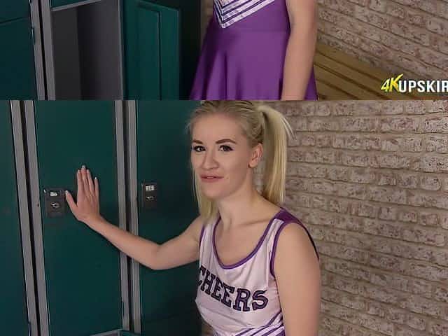 Pretty hot cheerleader Gracie shows off her pussy spreading legs wide open