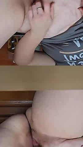Horny Busty BBW Wife Fingers Her Hairy Pussy to Orgasm