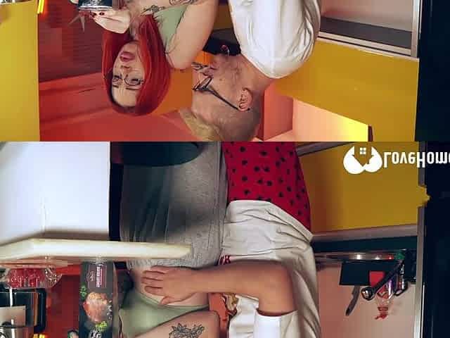 Redhead likes to screw in the kitchen