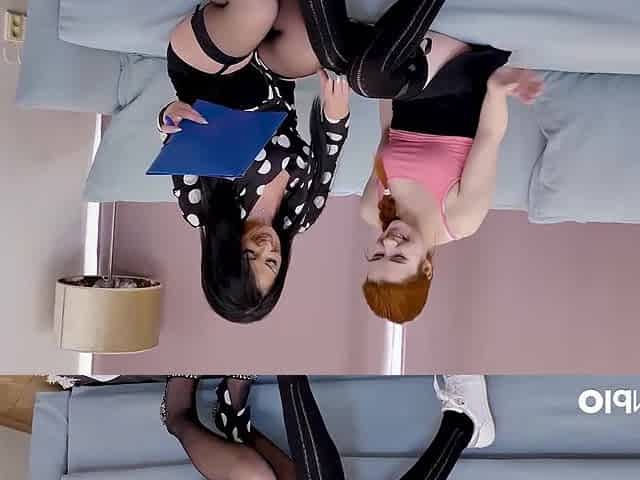 Old Nanny In Stockings Seduce Young Redhead Girl On Couch