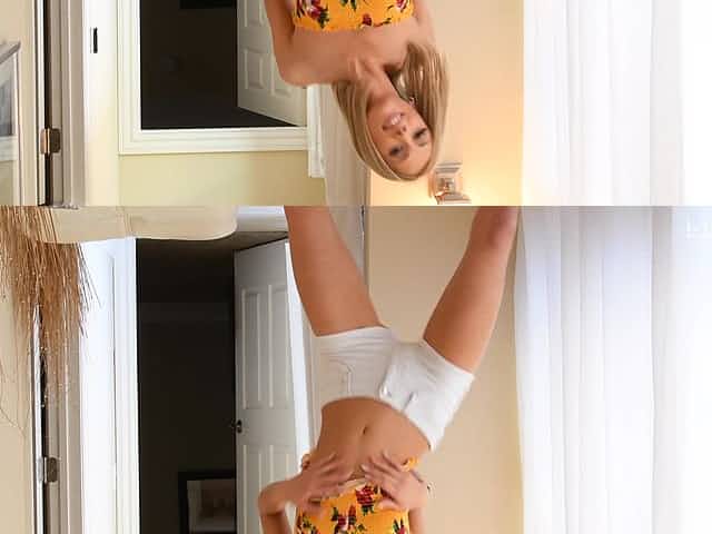 Skinny blondie Skye takes off her panties to flash her pussy