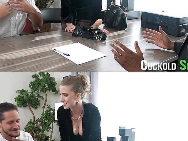CUCKOLD SESSIONS - Octavia Red Signs Contract & Gets Drilled As Cuck Gets Pegged & Watches