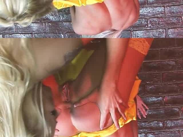 2 AT A TIME Scene-4_Breasty blondes in underware having a trio in the alley, including a facial.