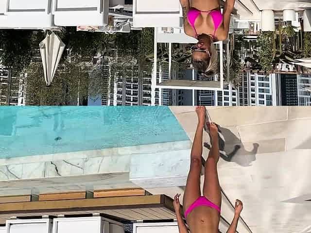 Monika Fox Poses In Pink Bikini And Swims In Pool Surrounded