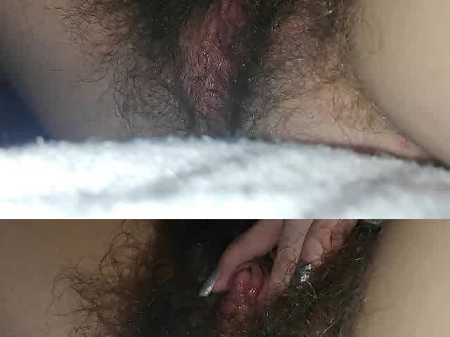 Quick masturbation in the couch Curly snatch close up climax large love button