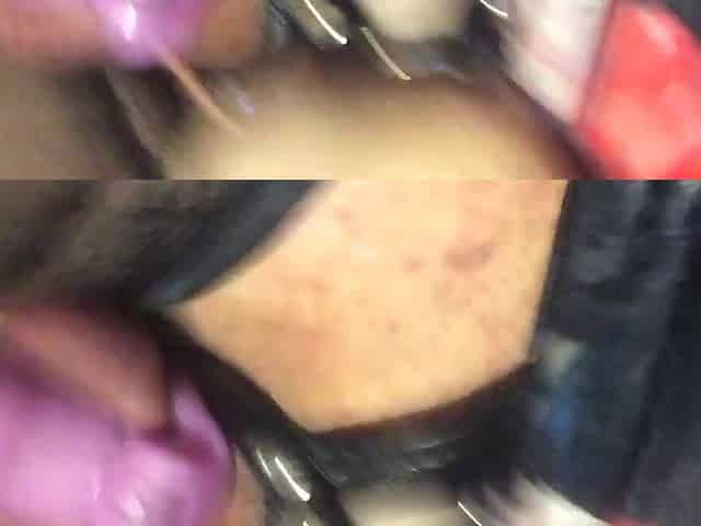 Sissy in chastity cums from jerking off ding-dong