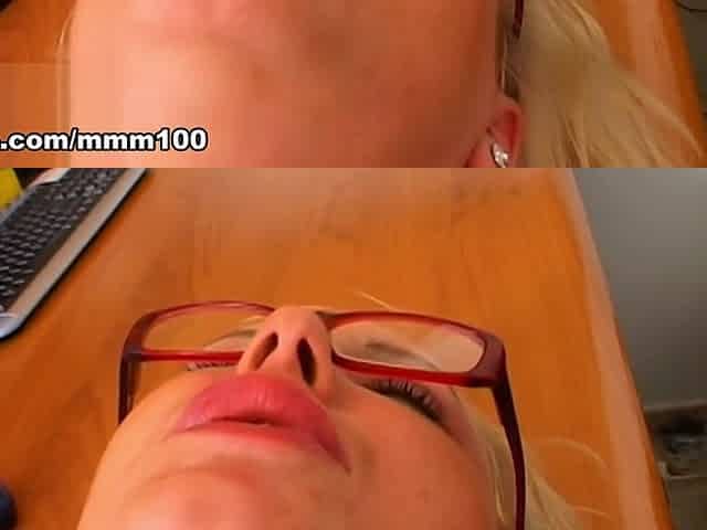 Anal on the desk with petite French blonde with small tits Maeva Blue - MMM100