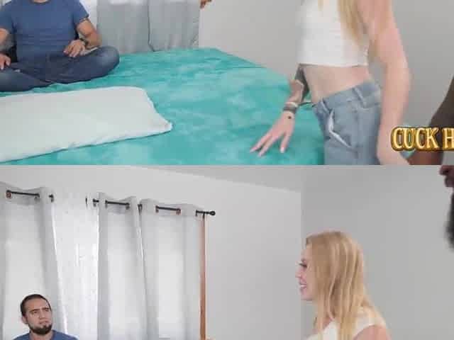 Taylor Rae, a hot blond, gets taken hard by her Ebony ally right in front of her watching spouse.