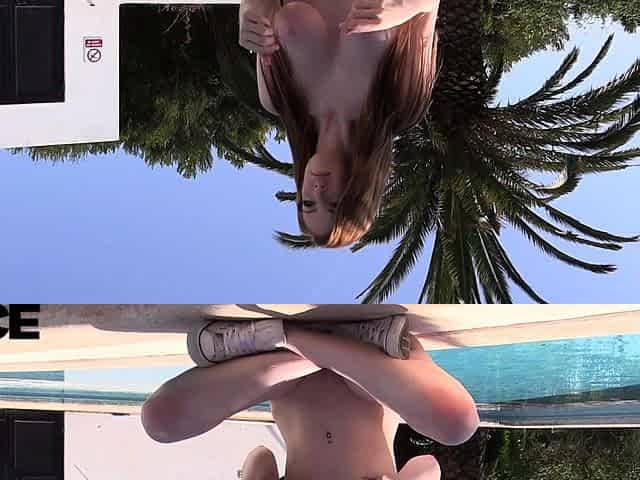 Busty babe playing with her big boobs